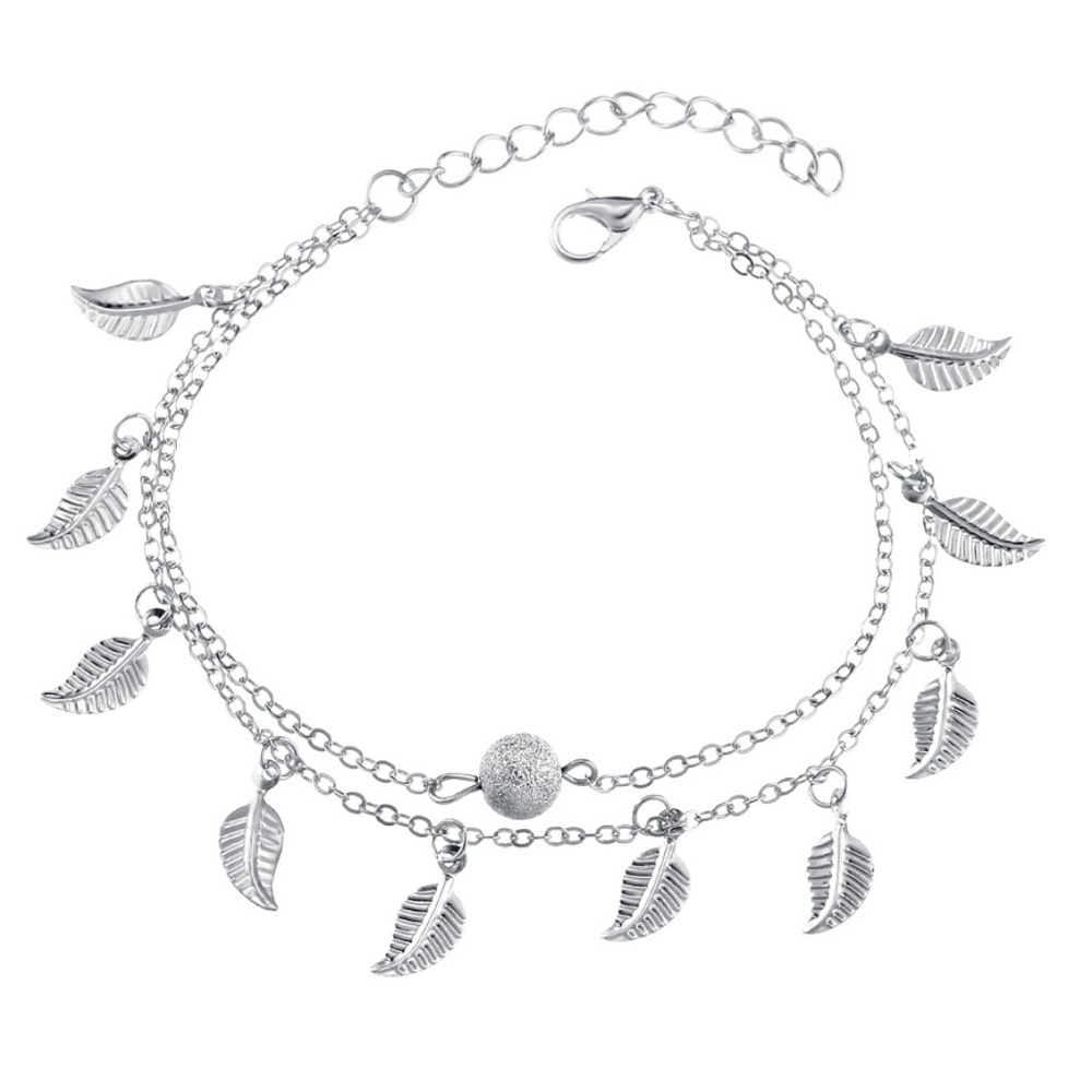 NEW Silver Two Layer Leaf And Bead Ankle Bracelet